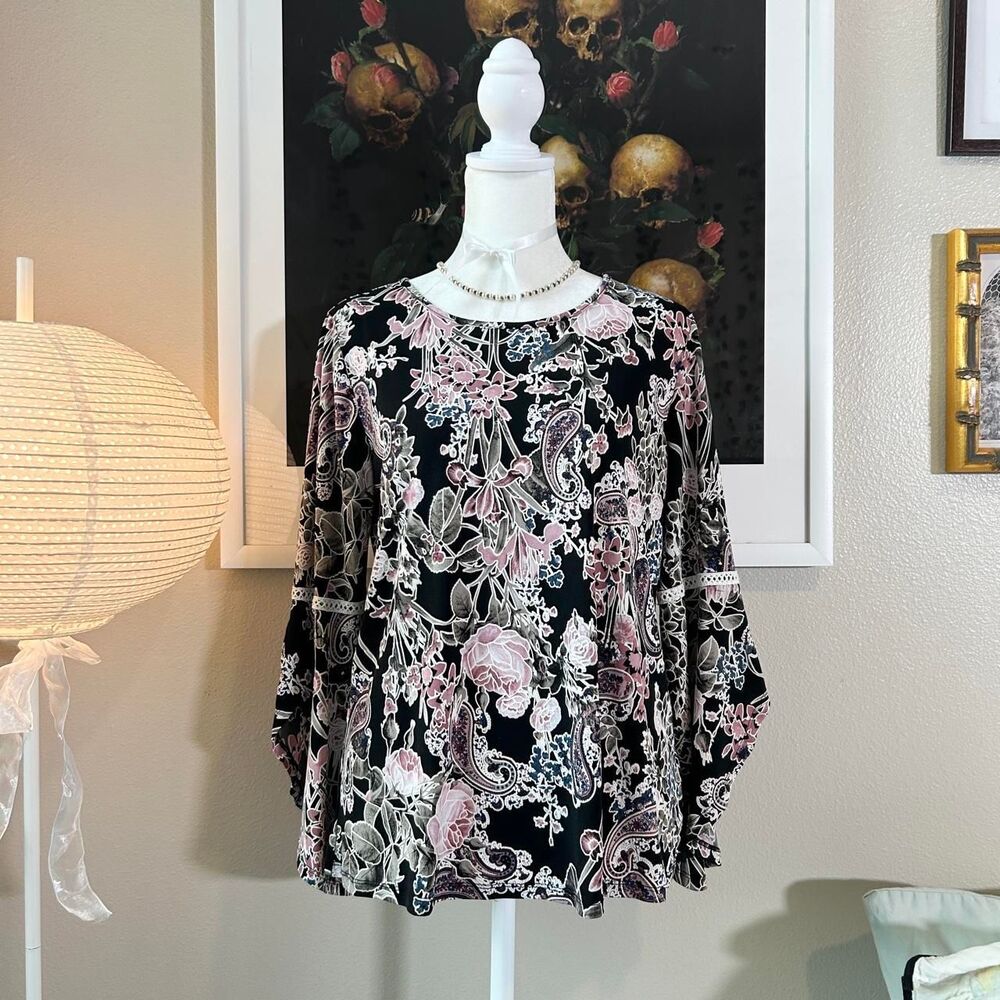 Y2K black & pink floral & paisley top